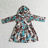 Cow Leopard Print Hoodie Girls Long Sleeve Dress Coat
