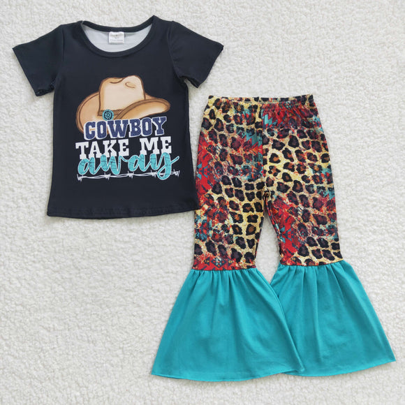 Cowboy Take Me Away Aztec Black Girls Short Sleeve+Trousers Sets