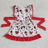 Promotional Cartoon Red White Girls Flutter Sleeve Dress