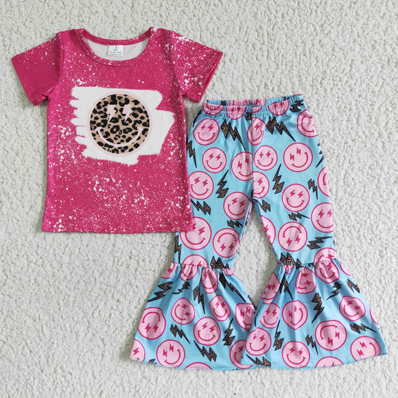 Smile Lightning Hot Pink Girls Short Sleeve+Trousers Sets