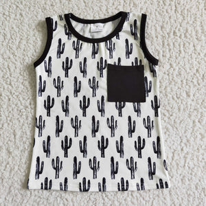 Cactus Black Pocket Boys Sleeveless Top