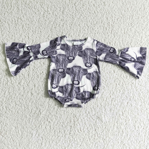 Highland Cow Gray White Fall Romper