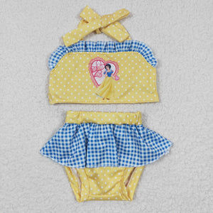 Cartoon Polka Dots Blue Plaid Yellow Girls Swimsuits