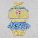 Cartoon Polka Dots Blue Plaid Yellow Girls Swimsuits