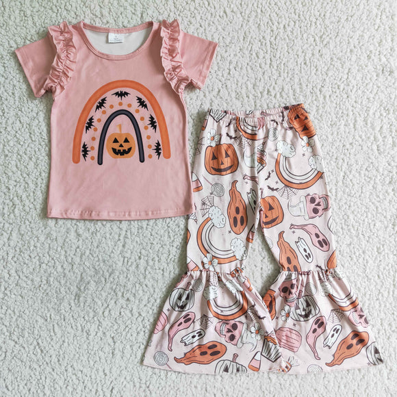 Pumpkin Rainbow Pink Girls Halloween Outfits