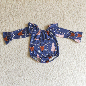 Reindeer Navy Girls Christmas Romper