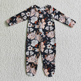 Promotional Floral Black Buttons Girls Fall Romper