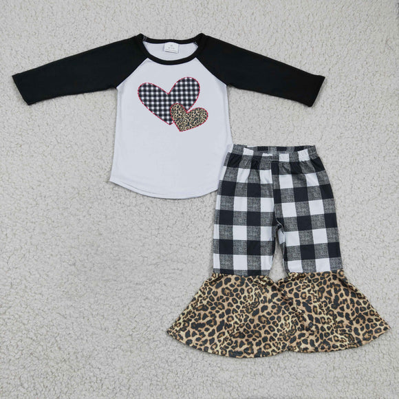 Promotional Love Heart Black White Plaid Girls Valentine Outfits