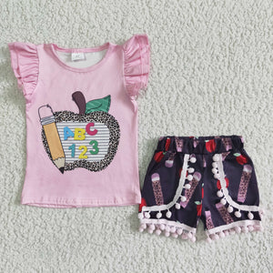 ABC Apple Pencils Pompom Pink Girls Back to School Outfits