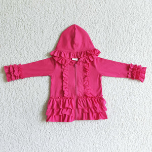 Solid Hot Pink Ruffle Girls Hoodie Top