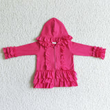 Solid Hot Pink Ruffle Girls Hoodie Top