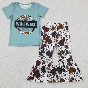 Wild West Rodeo Cowhide Girls Short Sleeve+Trousers Sets