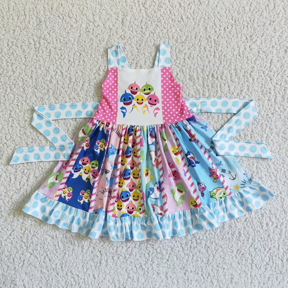 Promotional Cartoon Fish Girls Patchwork Dress