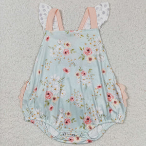 Floral Bluish Polka Dots Girls Summer Romper