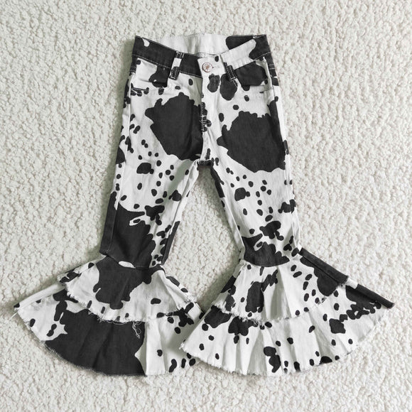 Cow Print White Flared Girls Jeans Pants