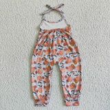 Peach Floral Girls Jumpsuit