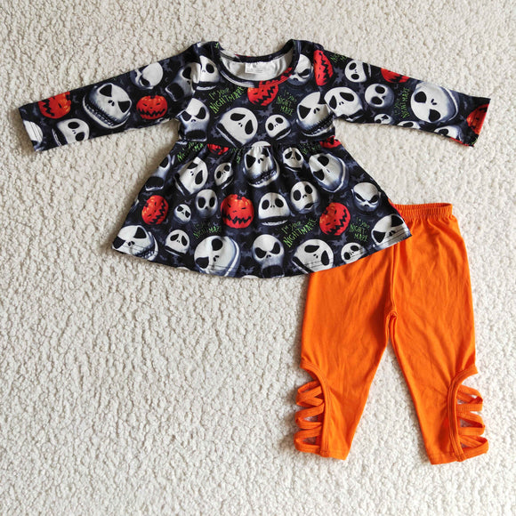 Cartoon Pumpkin Black Orange Girls Halloween Outfits