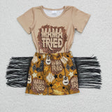 Promotional Mama Tried Beige Guitar Tassels Girls Skirt Sets