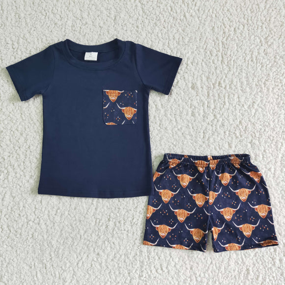 Promotional Cow Pocket Navy Boys Shorts Sets