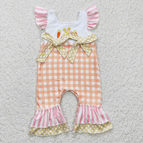 Bunny Carrot Plaid Stripe Bow Girls Easter Romper