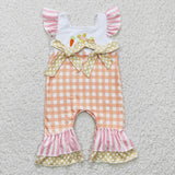 Bunny Carrot Plaid Stripe Bow Girls Easter Romper