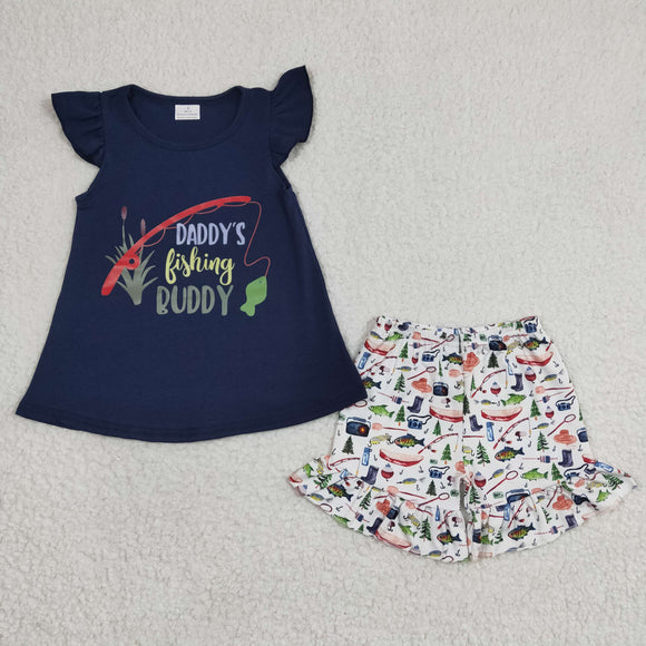 Daddy's Fishing Buddy Navy Girls Shorts Sets