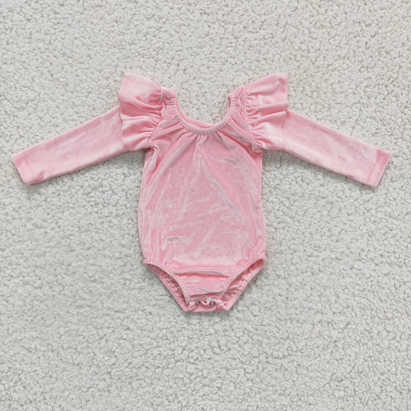 Solid Pink Ruffles Girls Fall Romper