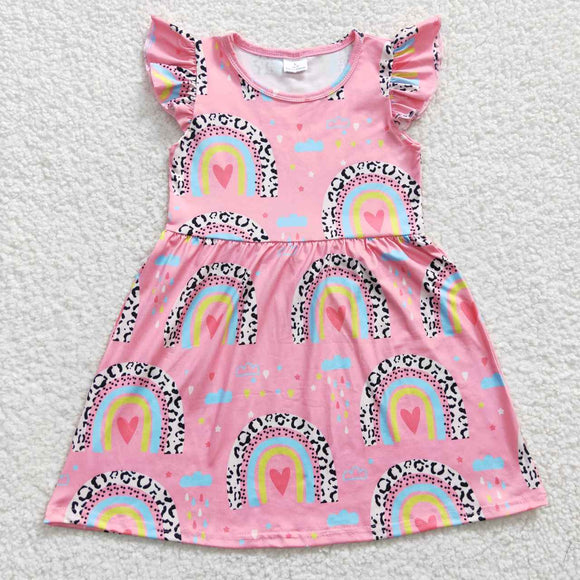 Rainbow Pink Girls Flutter Sleeve Dress
