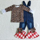 Leopard Print Lace Top Girls Suspender Pants Overalls Sets