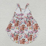 Cow Pink Floral Girls Sleeveless Dress