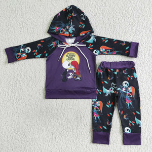Cartoon Purple Black Hoodie Sets Boys Halloween Outfits