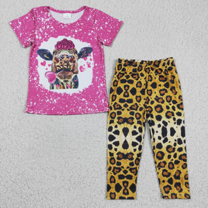 Love Cow Bleached Leopard Print Hot Pink Brown Girls Valentine Outfits