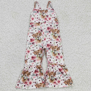 Highland Cow Floral Pink Girls Jumpsuit