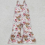 Highland Cow Floral Pink Girls Jumpsuit