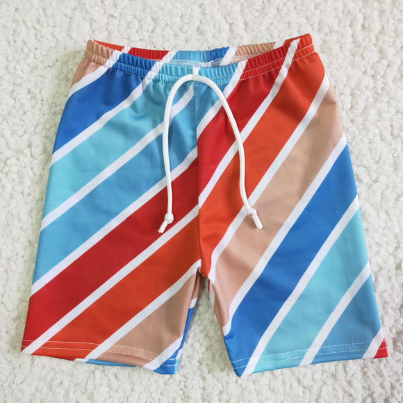 Blue Red Stripes Boy Swimming Trunks