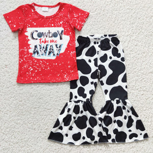 Cowboy take me away Red Girls Short Sleeve+Trousers Sets