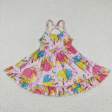 Cartoon Princess Dots Pink Girls Sleeveless Dress