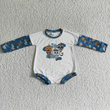 Pumpkin Skull Balloon Blue White Halloween Romper