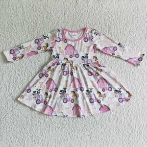 Promotional Farmlife Animals Pink Girls Long Sleeve Dress