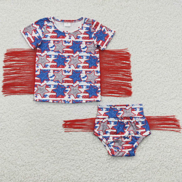 Stars Stripe Red Tassels 4th of July Bummies Sets