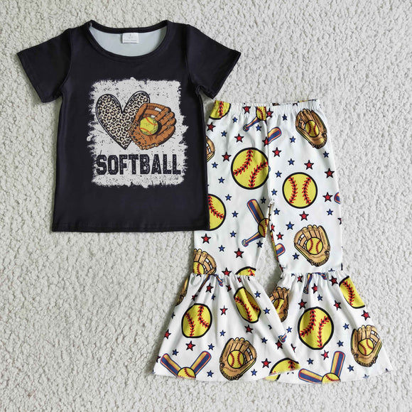 Softball Black Girls Short Sleeve+Trousers Sets