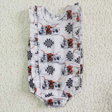 Aztec Highland Cow White Girls Swimsuits