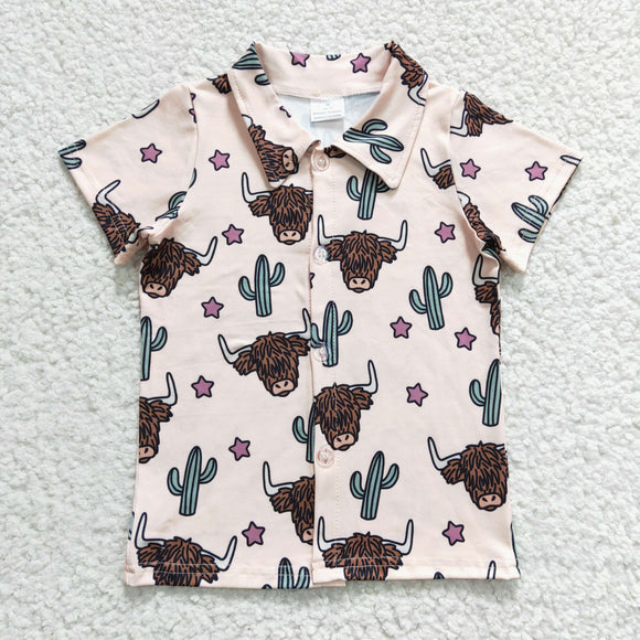 Yak Cactus Stars Beige Boys Short Sleeve Top