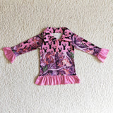 Jungle Deer Leaves Camo Hot Pink Polo Girls Long Sleeve Top
