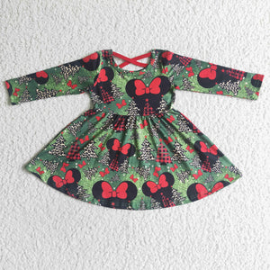 Cartoon Criss-Cross Green Girls Christmas Dress