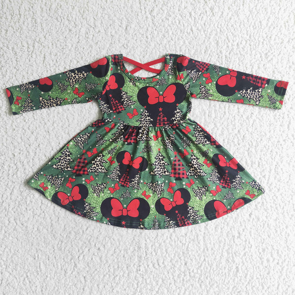 Cartoon Criss-Cross Green Girls Christmas Dress