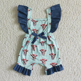 Baby Girls Floral Cow Navy Ruffles Summer Romper