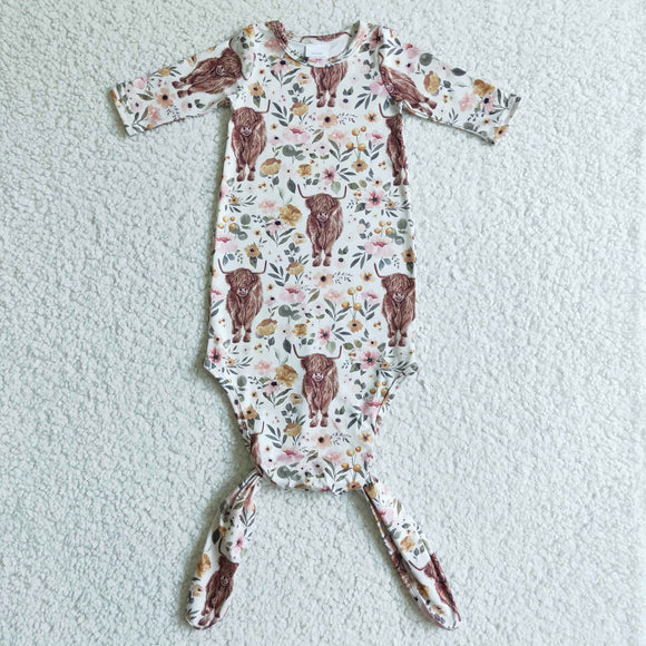 Highland Cow Floral Night-Robe Baby Summer Romper
