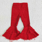 Red Bleached Flared Girls Jeans Pants