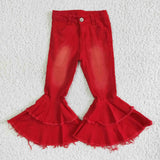 Red Bleached Flared Girls Jeans Pants